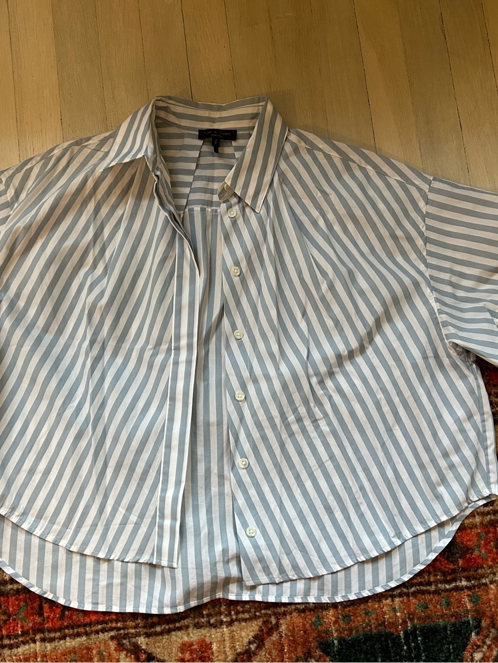 rag & bone Blue and White Vertical Stripe Button-Down Shirt